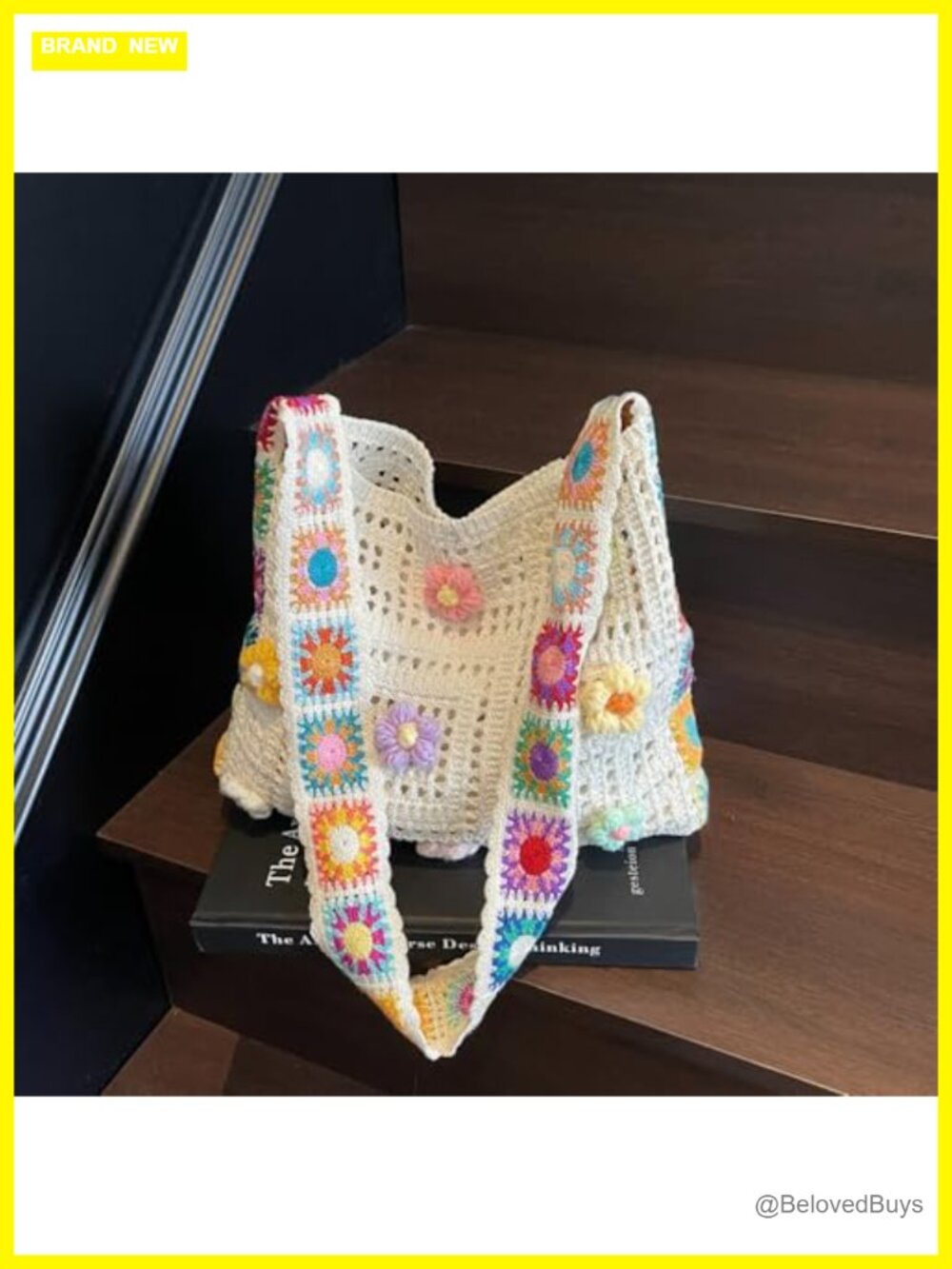 Crochet Knit Boho Shoulder Bag, Hollow Out Embroidery Crossbody Bag, Tote